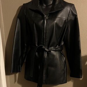 Worthington Black Leather Belted Jacket